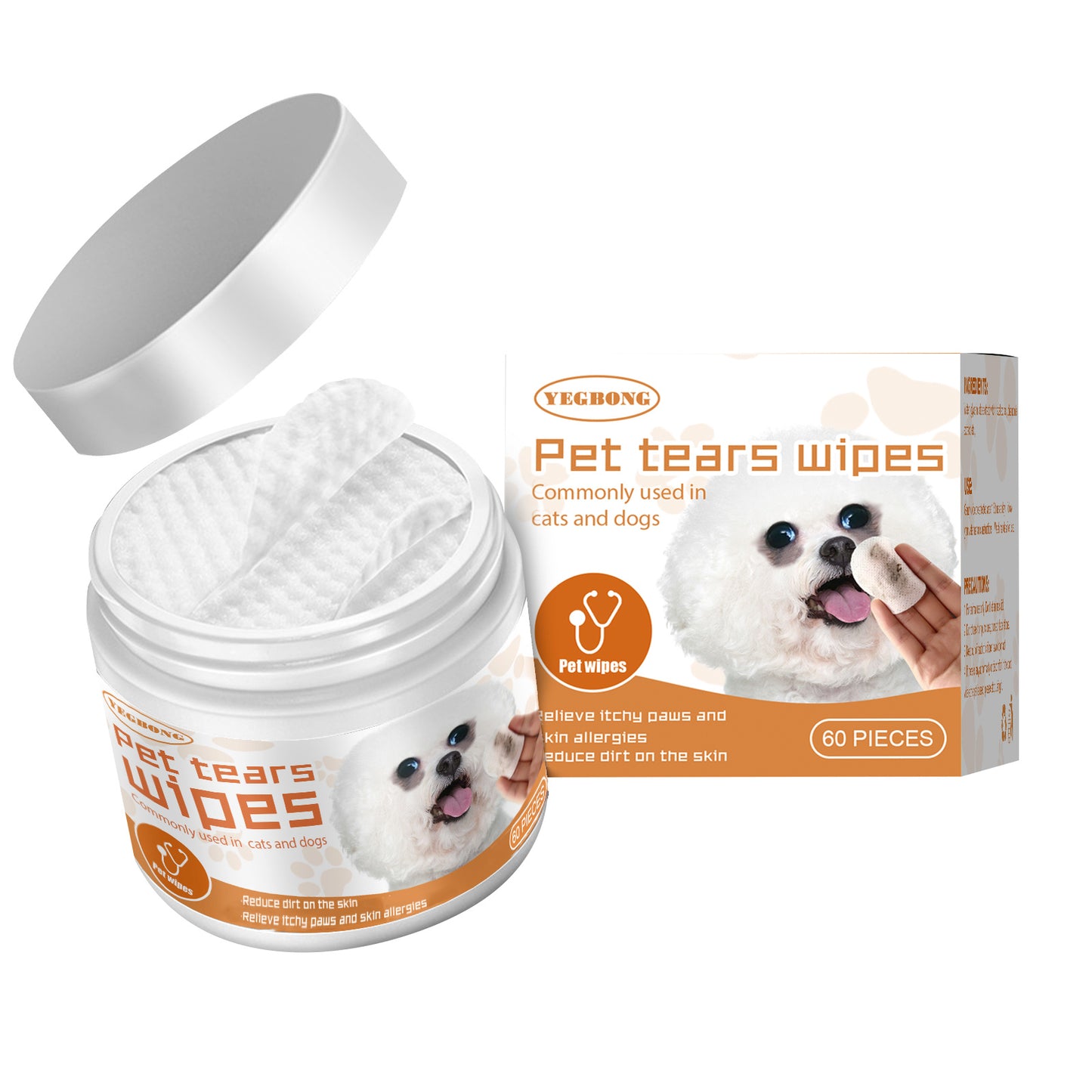 Yegbong Pet Wet Wipes – Tear Stain Remover Wipes for Dogs & Cats