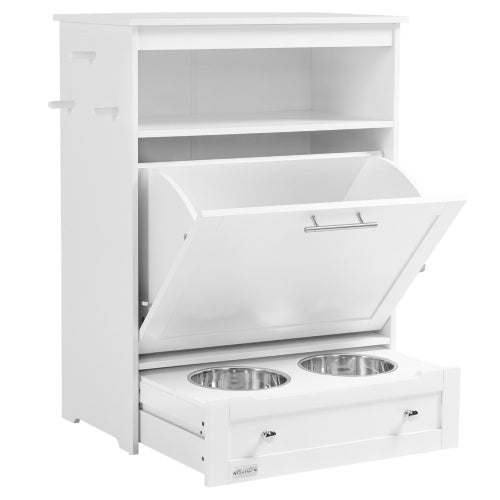 Modern Pet Feeder Station with Built-In Storage for Dog Food and Bowls – White Finish