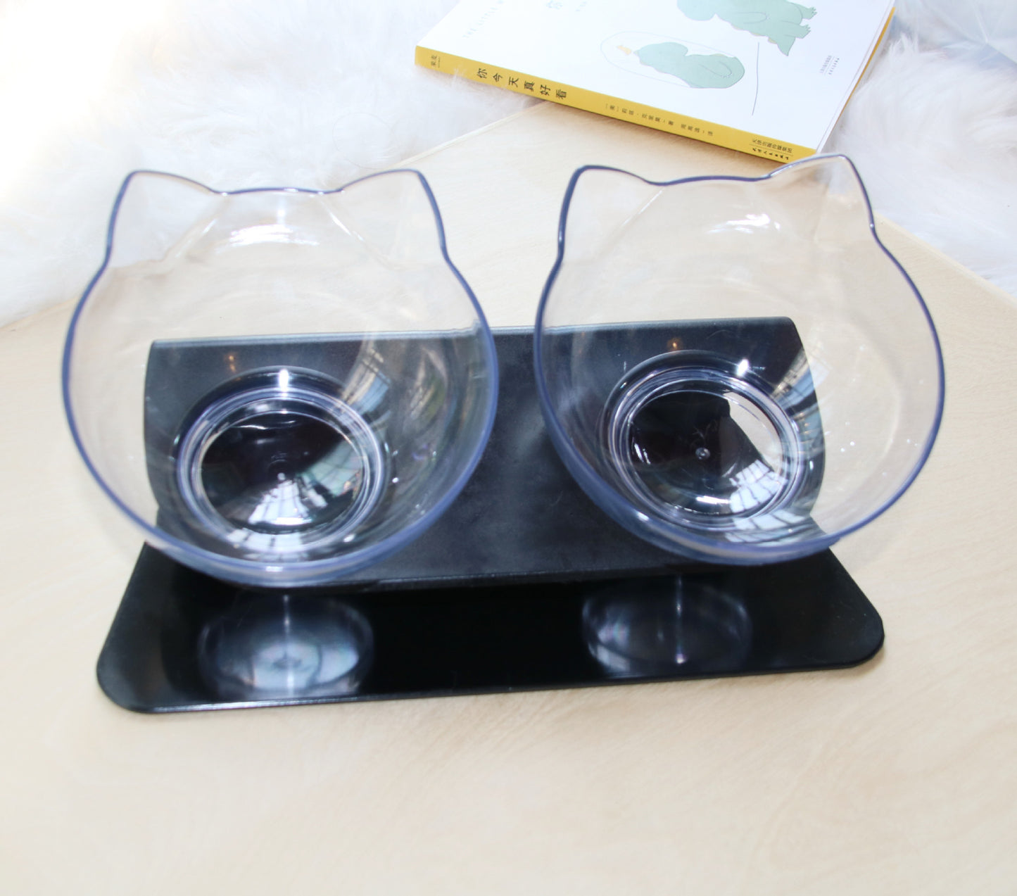 Elevated Cat Double Bowl Feeder – Anti-Vomit Tilted Bowls with Stand for Cervical Spine Support
