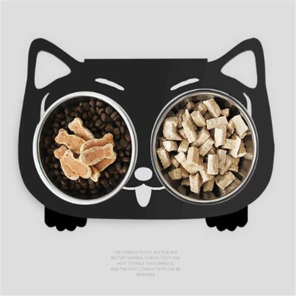 Anti-Fall Double Pet Bowl with Non-Slip Base – Food & Water Feeder for Cats and Small Dogs