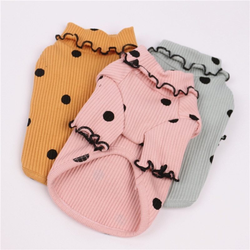 Polka Dot Turtleneck Dog Shirt – Soft Cotton Bottoming Tee for Small Dogs