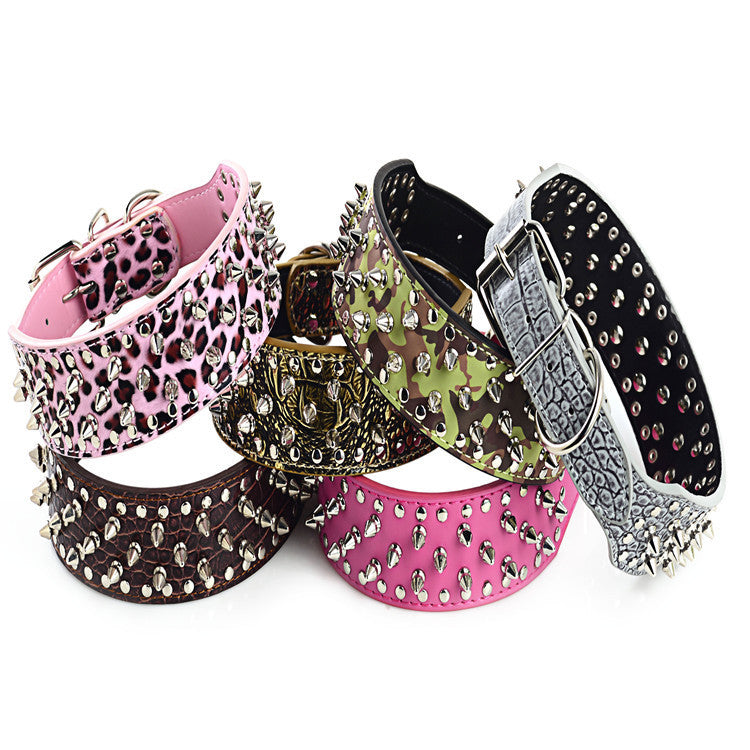 Spiked Leather Dog Collar – Studded Rivet Collar for Pitbulls & Large Breeds