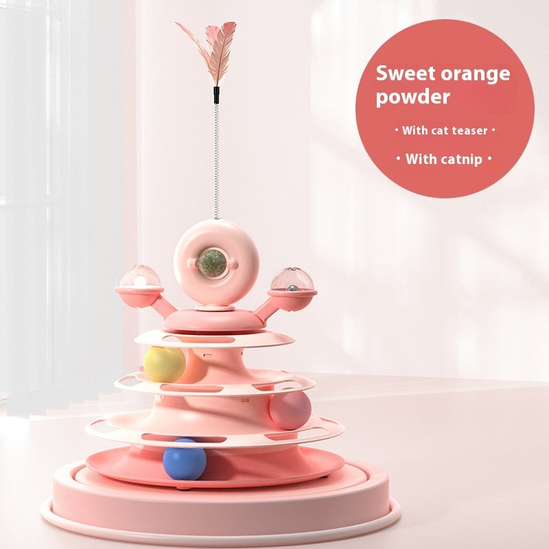 4 Levels Cat Toy Tower – Turntable with Rolling Balls