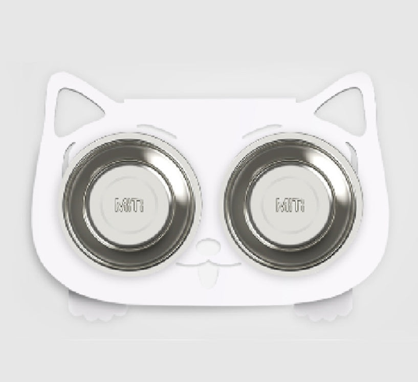 Anti-Fall Double Pet Bowl with Non-Slip Base – Food & Water Feeder for Cats and Small Dogs