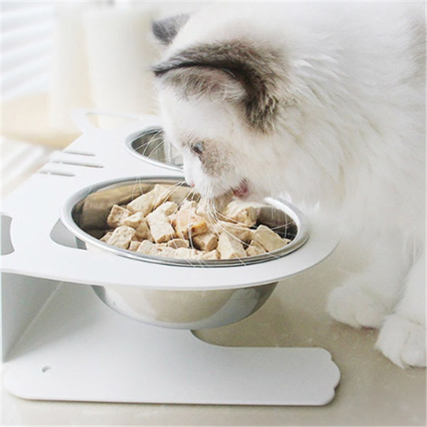 Anti-Fall Double Pet Bowl with Non-Slip Base – Food & Water Feeder for Cats and Small Dogs