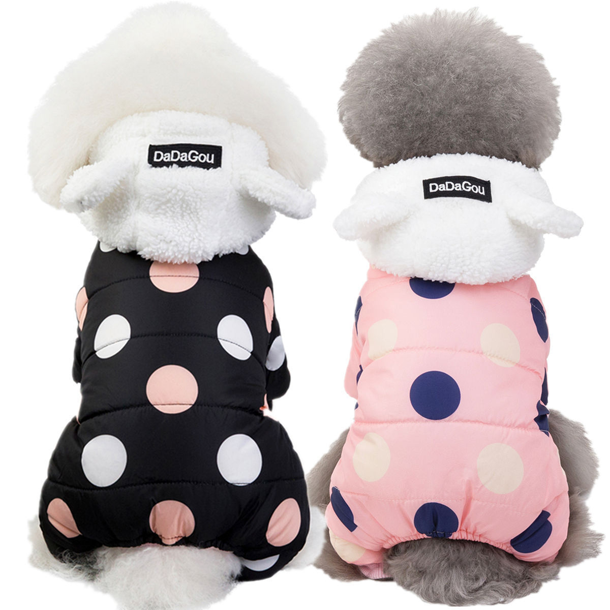 4-Leg Polka Dot Dog Coat – Warm Cotton Jumpsuit for Winter