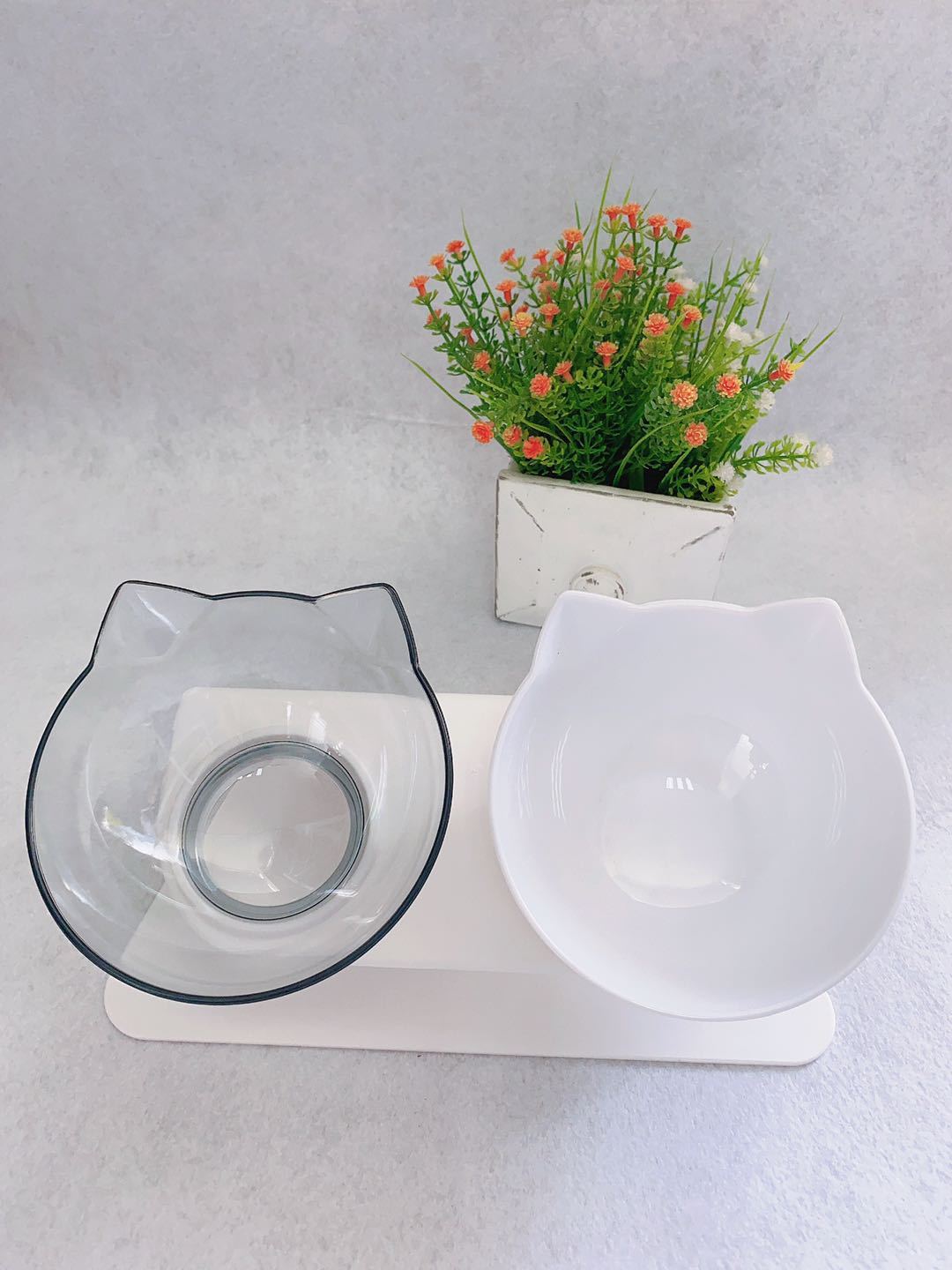Elevated Cat Double Bowl Feeder – Anti-Vomit Tilted Bowls with Stand for Cervical Spine Support