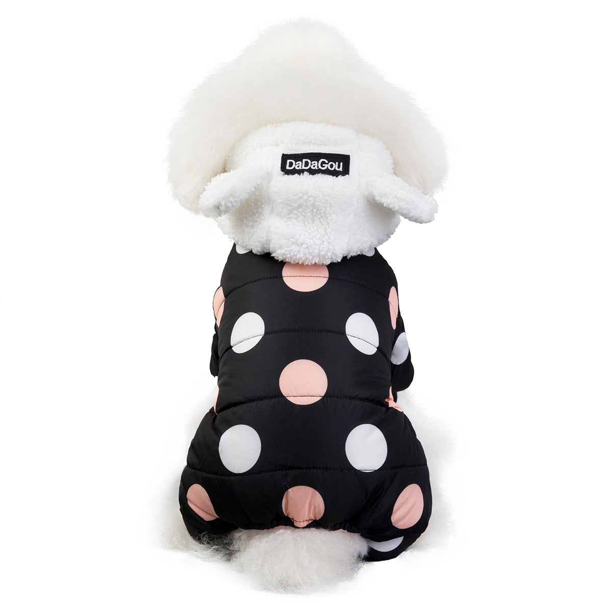 4-Leg Polka Dot Dog Coat – Warm Cotton Jumpsuit for Winter