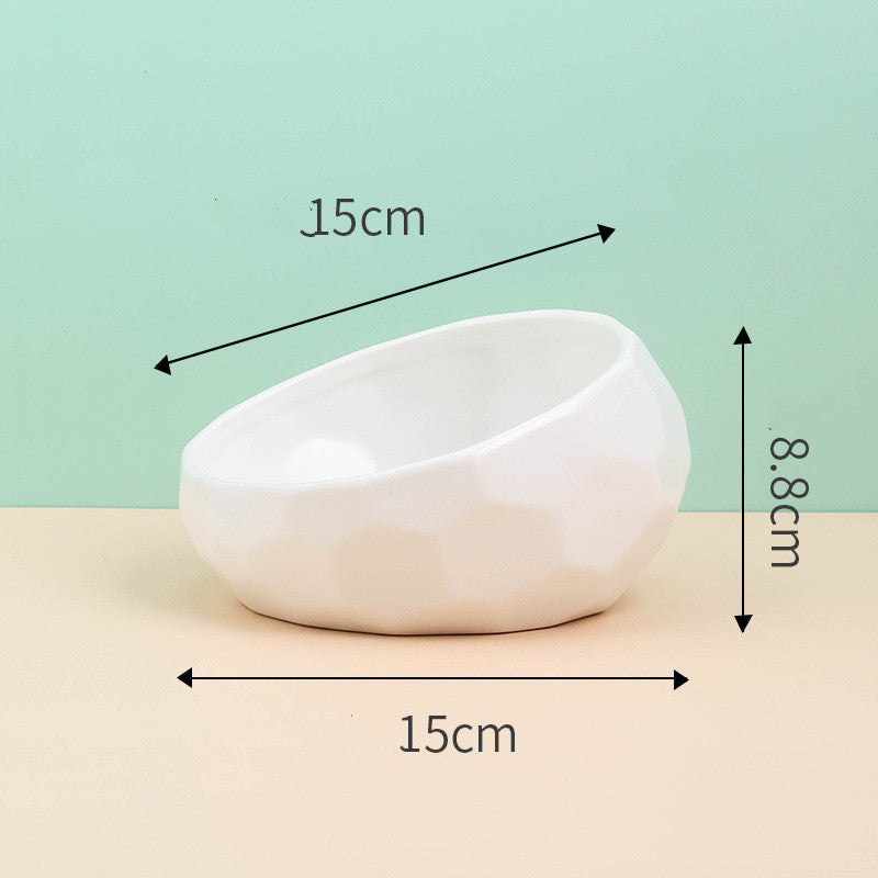 Ceramic Pet Bowl with Oblique Mouth and Bamboo Stand