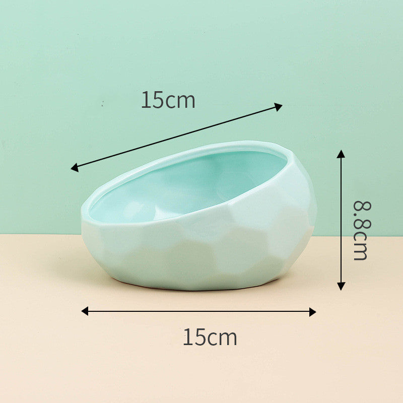 Ceramic Pet Bowl with Oblique Mouth and Bamboo Stand