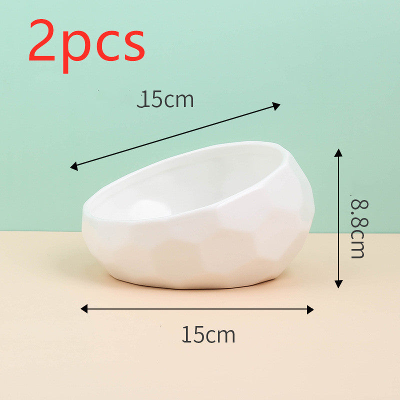 Ceramic Pet Bowl with Oblique Mouth and Bamboo Stand