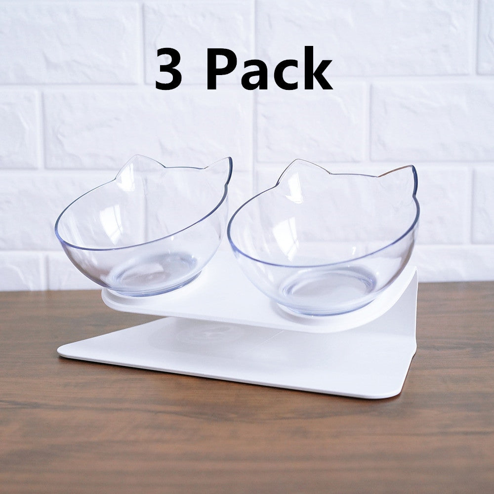 Elevated Cat Double Bowl Feeder – Anti-Vomit Tilted Bowls with Stand for Cervical Spine Support