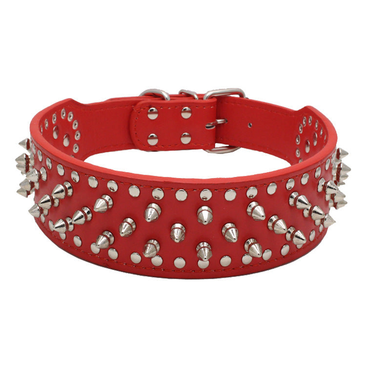 Spiked Leather Dog Collar – Studded Rivet Collar for Pitbulls & Large Breeds