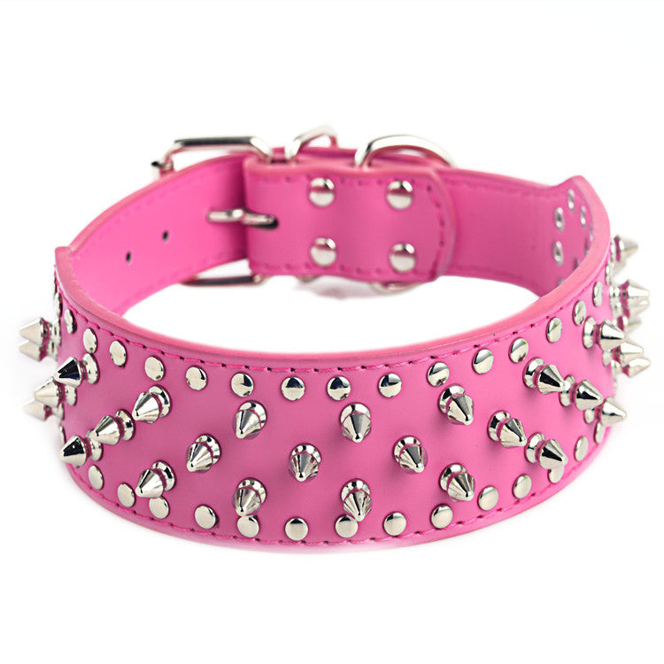 Spiked Leather Dog Collar – Studded Rivet Collar for Pitbulls & Large Breeds