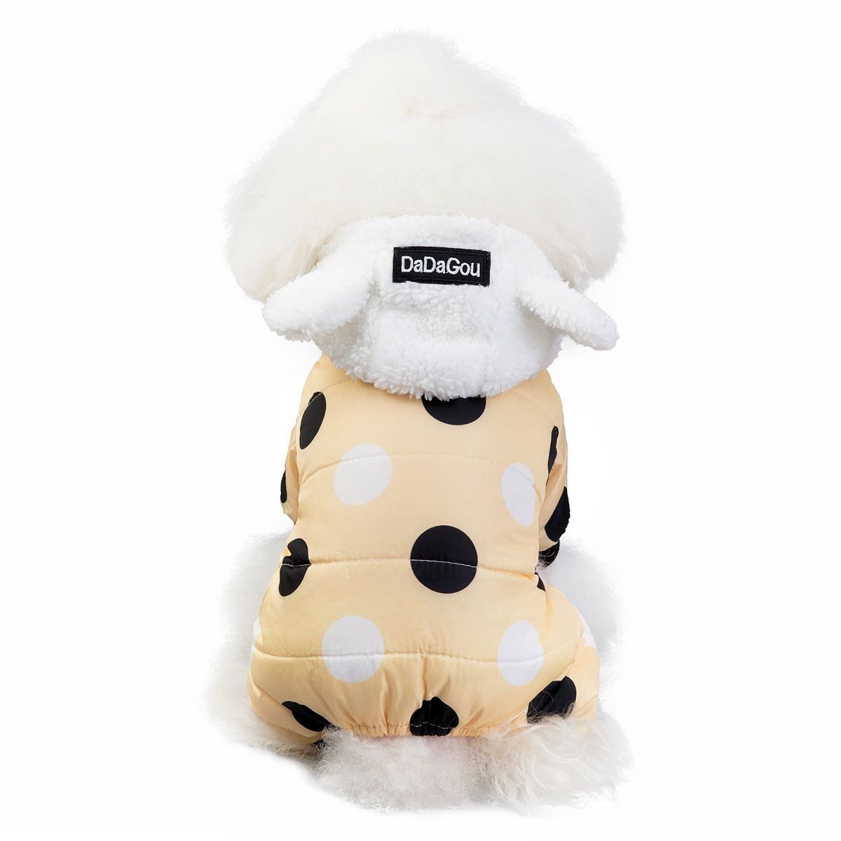 4-Leg Polka Dot Dog Coat – Warm Cotton Jumpsuit for Winter