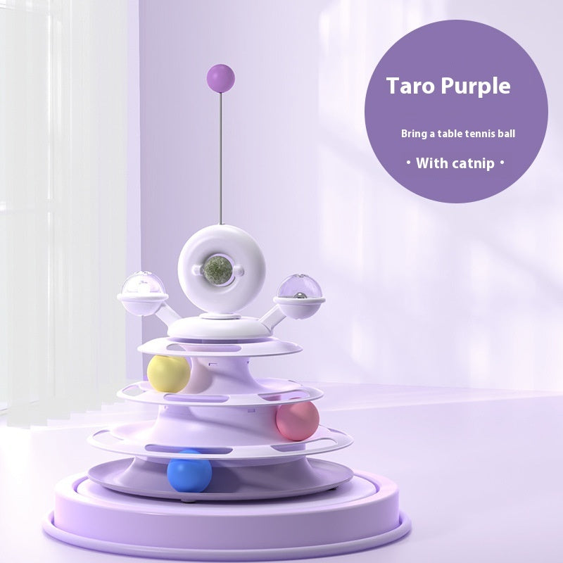4 Levels Cat Toy Tower – Turntable with Rolling Balls