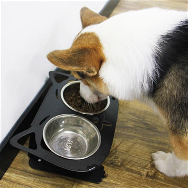Anti-Fall Double Pet Bowl with Non-Slip Base – Food & Water Feeder for Cats and Small Dogs