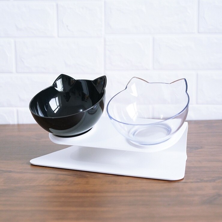 Elevated Cat Double Bowl Feeder – Anti-Vomit Tilted Bowls with Stand for Cervical Spine Support