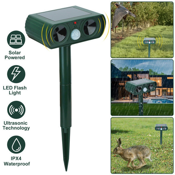 Ultrasonic Animal Repellent – Solar Motion Sensor Device with LED Flash