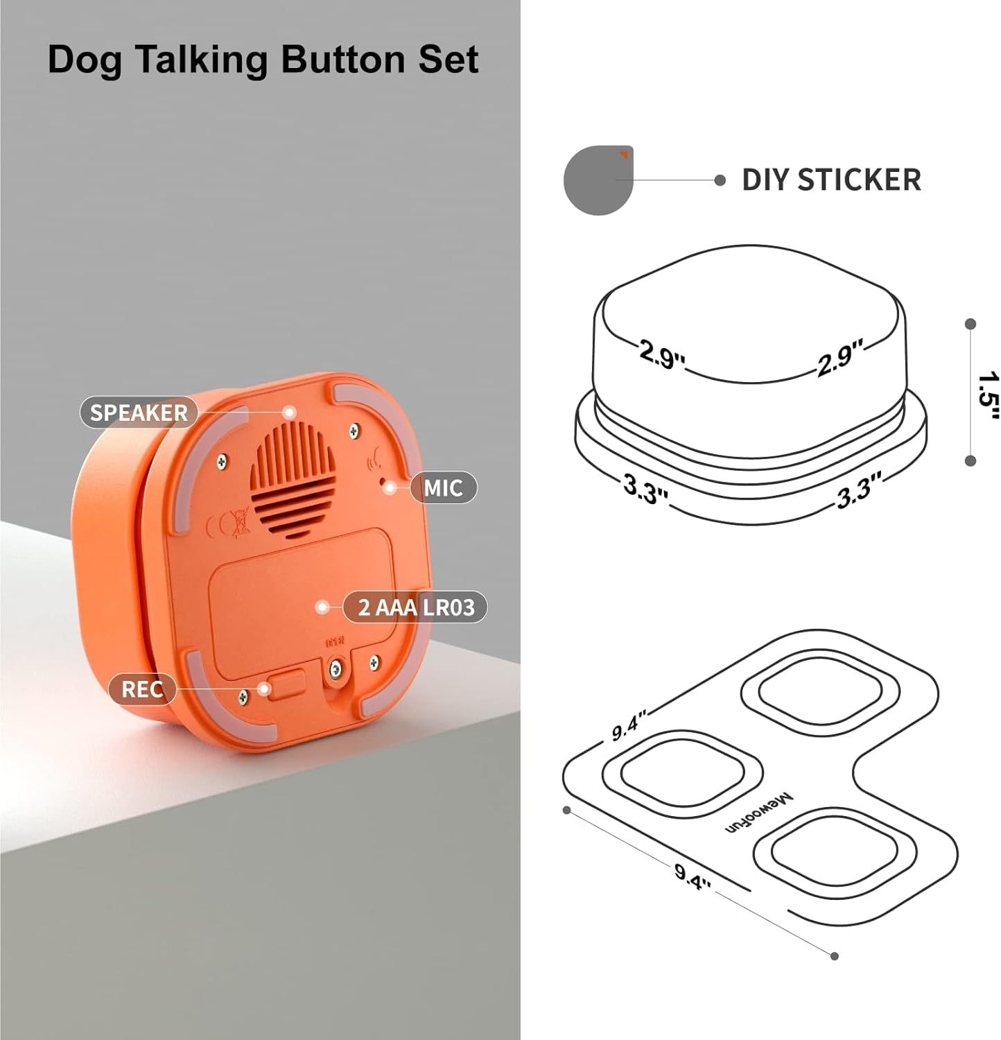 MEWOOFUN Dog Talking Buttons Set – 3 Recordable Voice Buttons
