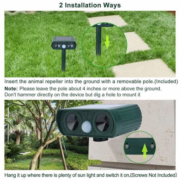 Ultrasonic Animal Repellent – Solar Motion Sensor Device with LED Flash
