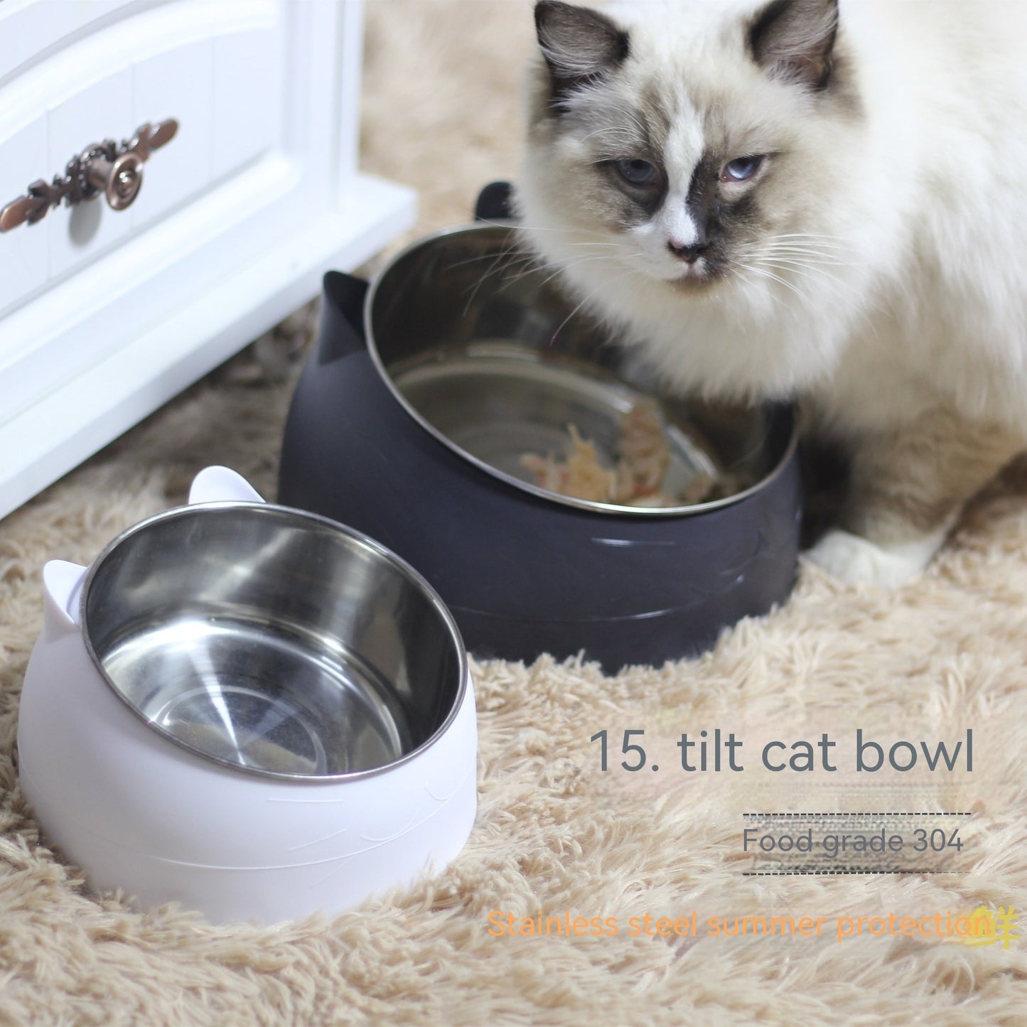 Stainless Steel Tilted Double Pet Bowl with Cervical Spine Protection
