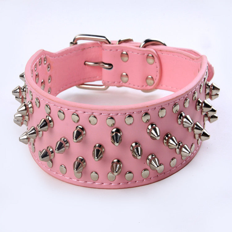 Spiked Leather Dog Collar – Studded Rivet Collar for Pitbulls & Large Breeds
