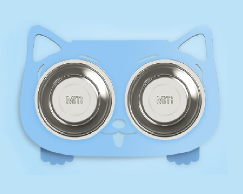 Anti-Fall Double Pet Bowl with Non-Slip Base – Food & Water Feeder for Cats and Small Dogs