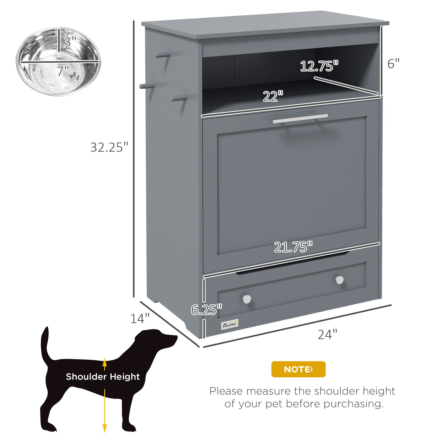 Stylish Grey Pet Feeder Station with Integrated Dog Food Storage and Feeding Drawers
