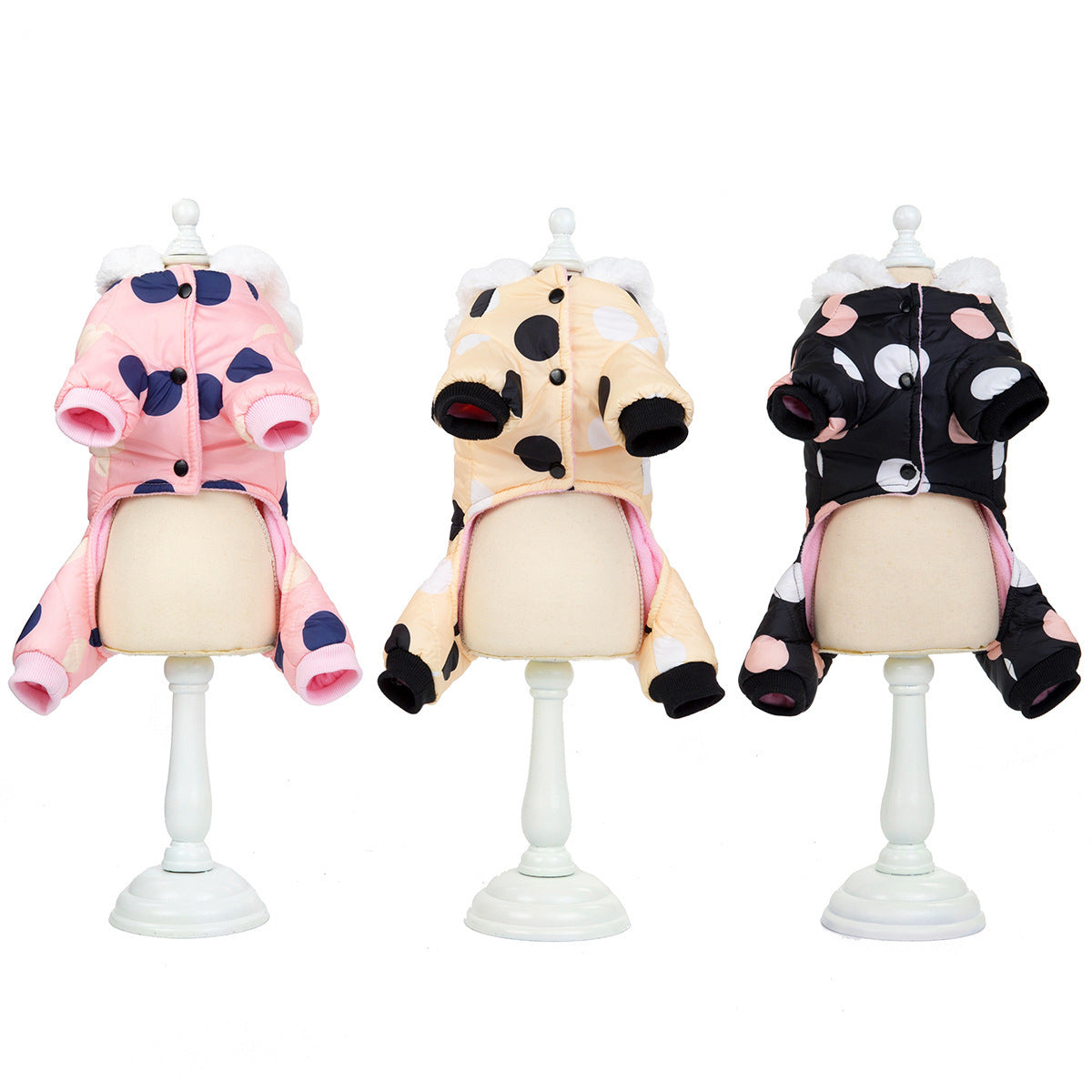 4-Leg Polka Dot Dog Coat – Warm Cotton Jumpsuit for Winter