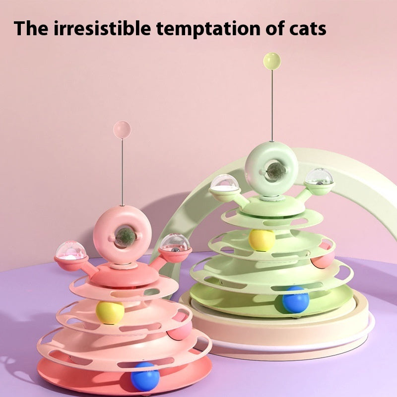 4 Levels Cat Toy Tower – Turntable with Rolling Balls