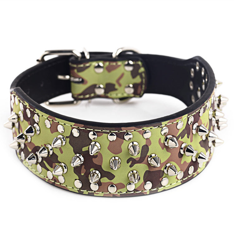 Spiked Leather Dog Collar – Studded Rivet Collar for Pitbulls & Large Breeds