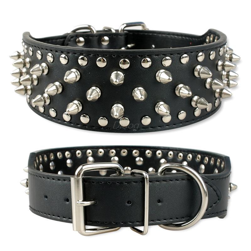 Spiked Leather Dog Collar – Studded Rivet Collar for Pitbulls & Large Breeds