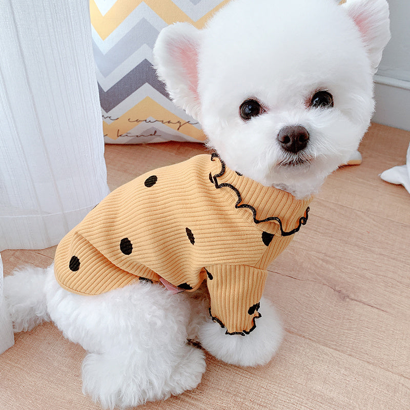 Polka Dot Turtleneck Dog Shirt – Soft Cotton Bottoming Tee for Small Dogs