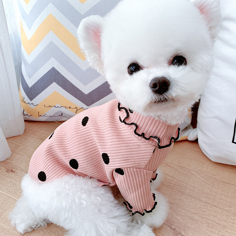 Polka Dot Turtleneck Dog Shirt – Soft Cotton Bottoming Tee for Small Dogs