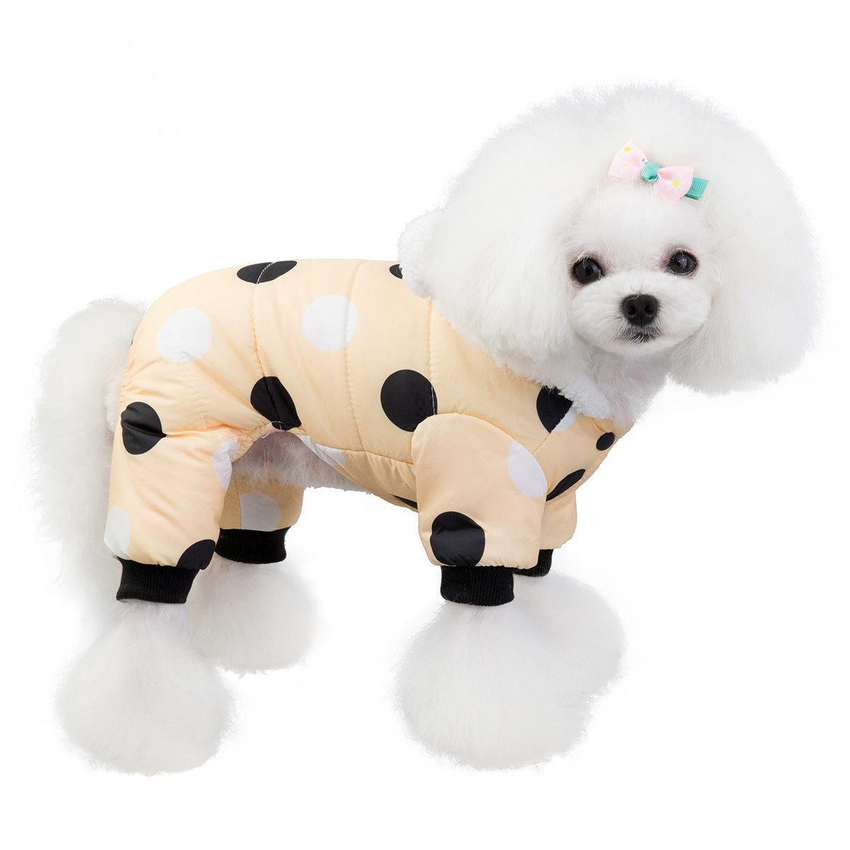 4-Leg Polka Dot Dog Coat – Warm Cotton Jumpsuit for Winter