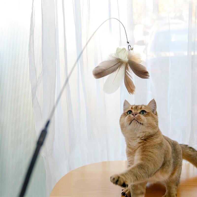 Laser Cat Wand Toy – Retractable Feather Stick with Built-in Laser Pointer