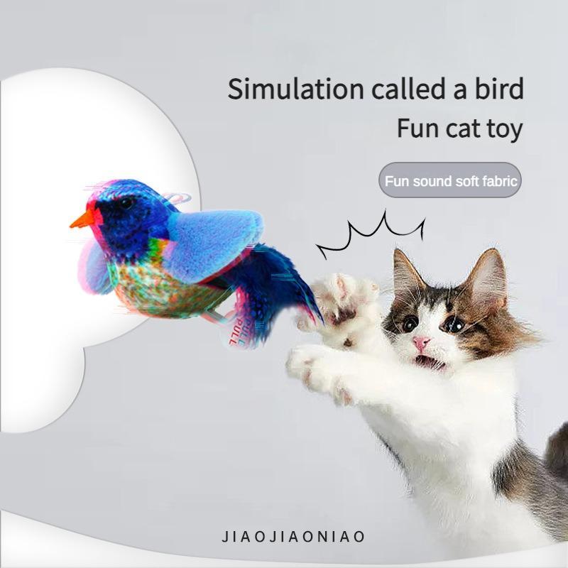 Bird Cat Teaser Toy – Realistic Plush Parrot with Chirping Sound