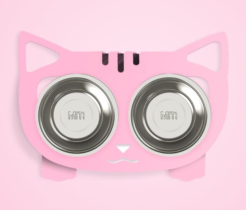 Anti-Fall Double Pet Bowl with Non-Slip Base – Food & Water Feeder for Cats and Small Dogs