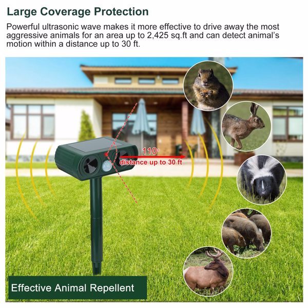 Ultrasonic Animal Repellent – Solar Motion Sensor Device with LED Flash