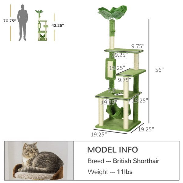 Cattery Cat Climbing Tower – Multi-Level Green Cat Tree