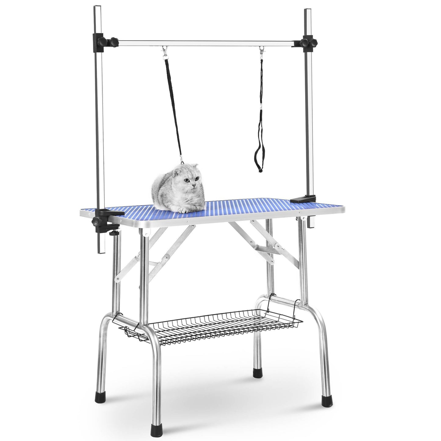 Heavy-Duty Stainless Steel Folding Dog Grooming Table – Adjustable Height with Arm Clamp