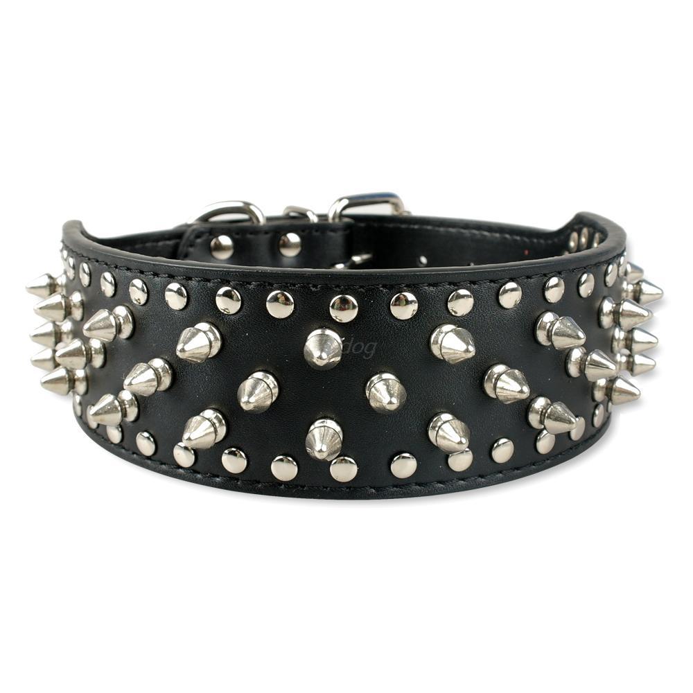 Spiked Leather Dog Collar – Studded Rivet Collar for Pitbulls & Large Breeds