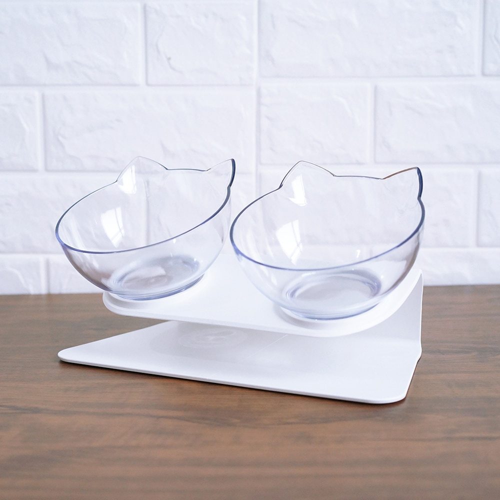 Elevated Cat Double Bowl Feeder – Anti-Vomit Tilted Bowls with Stand for Cervical Spine Support
