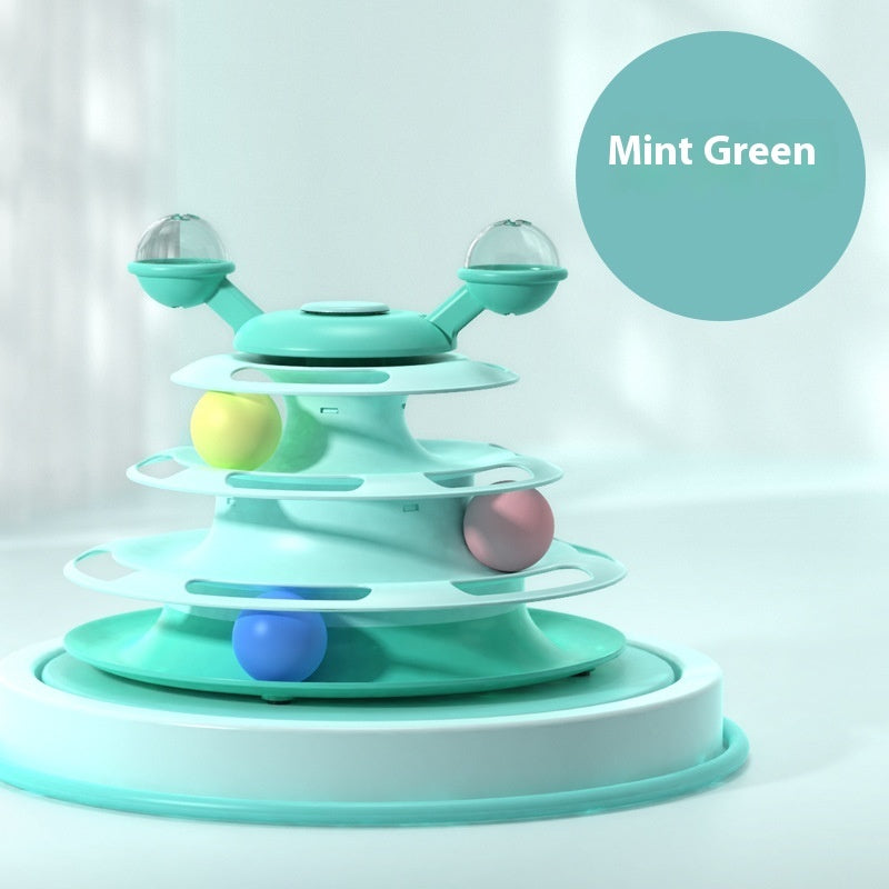 4 Levels Cat Toy Tower – Turntable with Rolling Balls