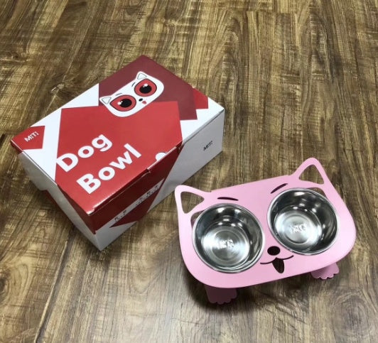 Anti-Fall Double Pet Bowl with Non-Slip Base – Food & Water Feeder for Cats and Small Dogs