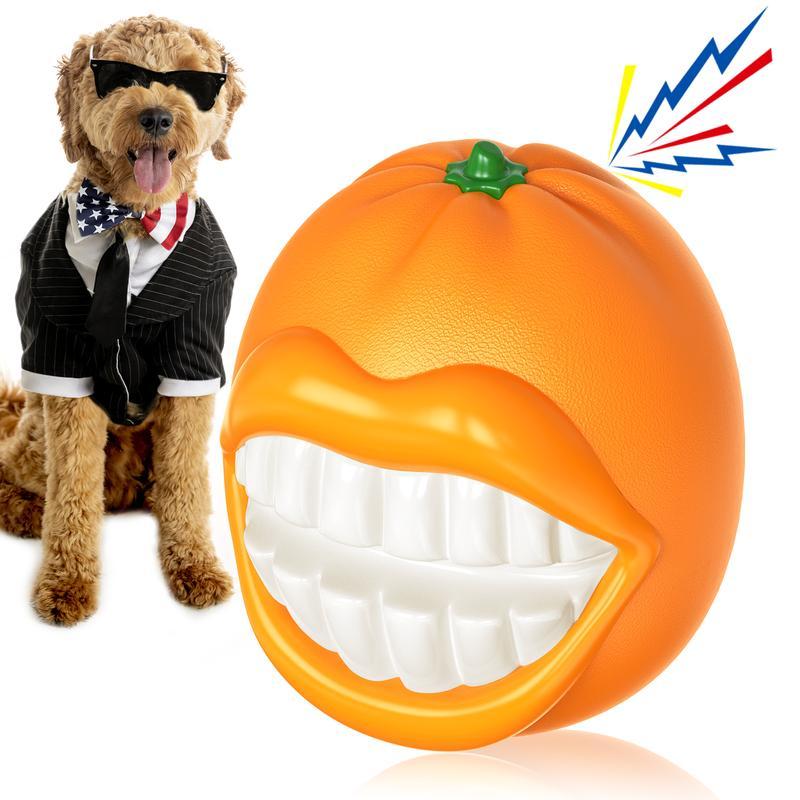 PROKE1 Dog Squeak Toy – Orange Funny Face Tough Chew Ball