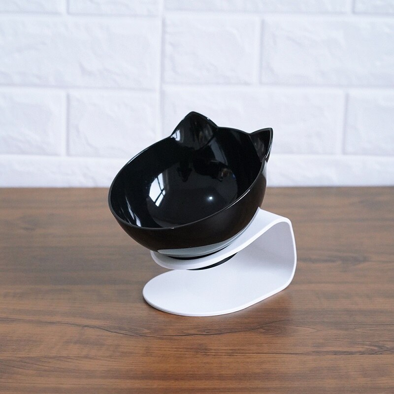 Elevated Cat Double Bowl Feeder – Anti-Vomit Tilted Bowls with Stand for Cervical Spine Support