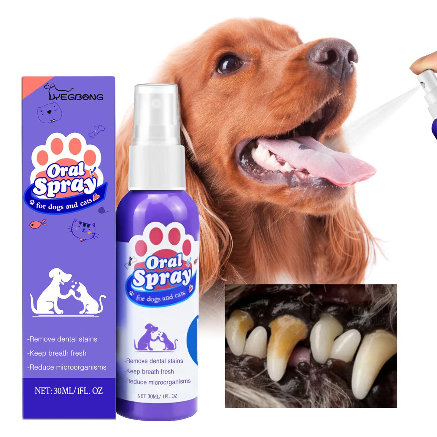 Cat and Dog Teeth Cleaning Spray – Remove Plaque, Tartar & Tooth Stains with Natural Oral Care Formula
