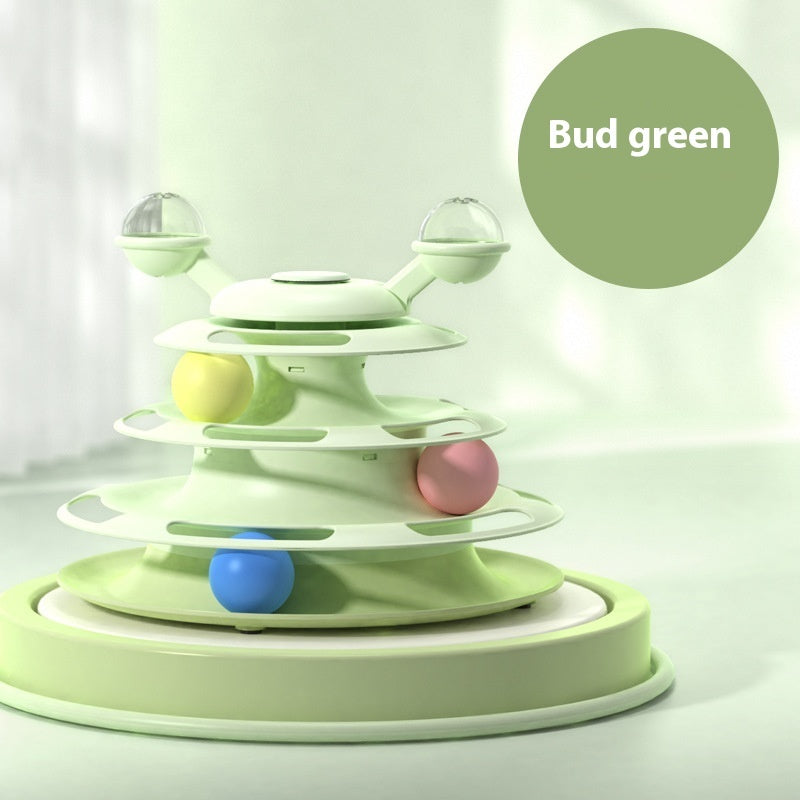 4 Levels Cat Toy Tower – Turntable with Rolling Balls